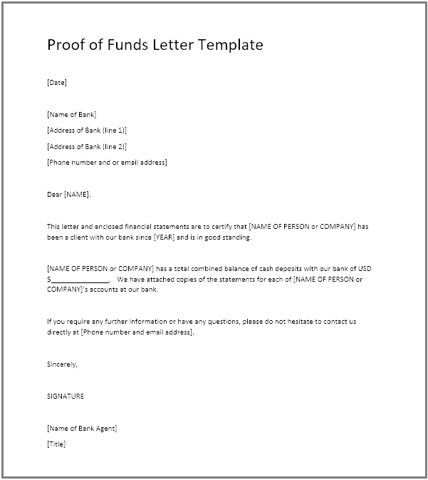 Proof Of Funds POF Definition Example POF Letter