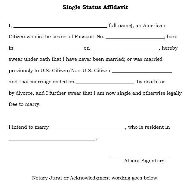 Single Status Affidavit Apostille