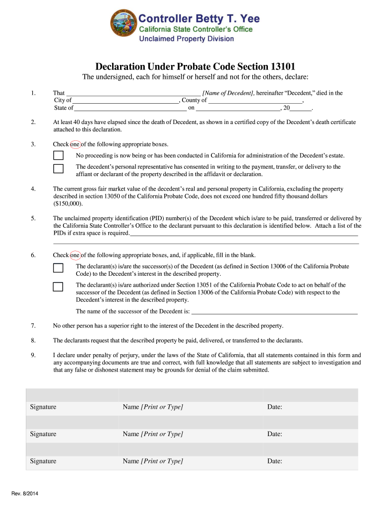 Small Estate Affidavit California Form 13101 Fill Online Printable 