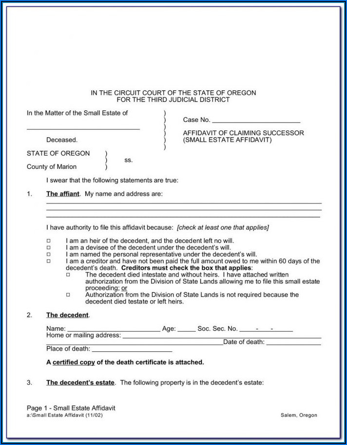 State Of Ohio Small Estate Affidavit Form Form Resume Examples 