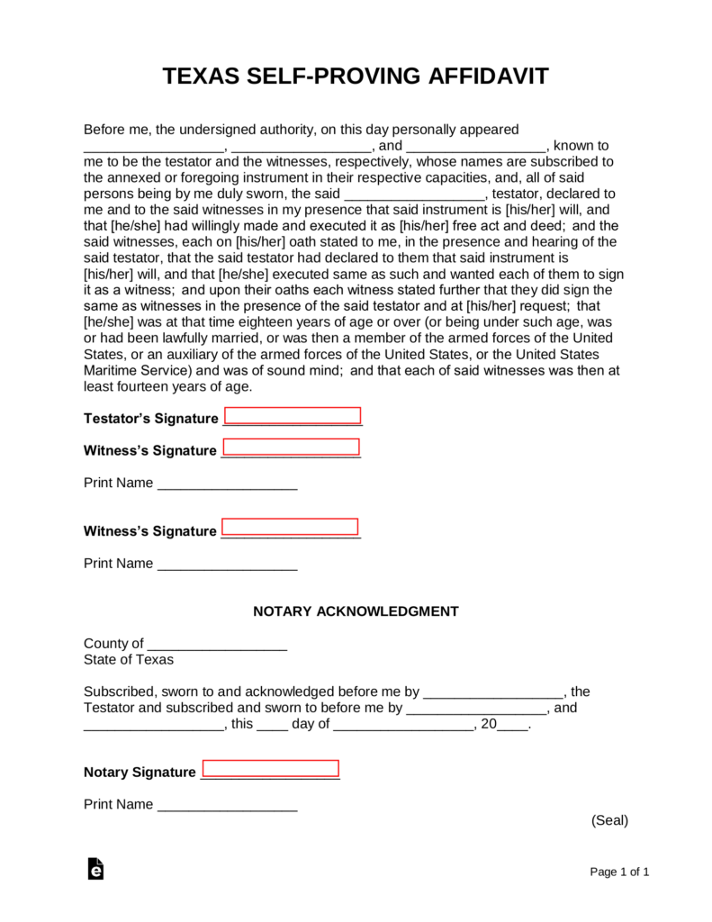 Texas Self Proving Affidavit Form EForms