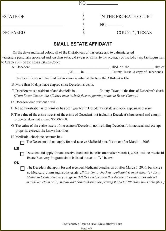 Texas Small Estate Affidavit Form Travis County Form Resume 