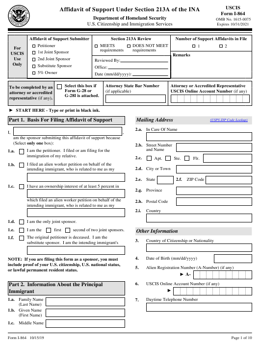 Form I 864 Affidavit Of Support 2022 2023 PrintableAffidavitForm