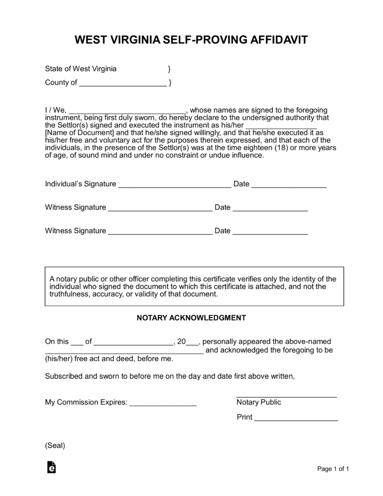 West Virginia Self Proving Affidavit Form EForms Free Fillable Forms